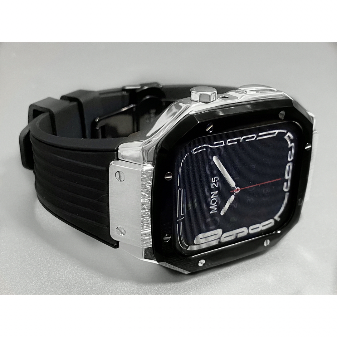 Bシルバー☆Apple Watch ラバーバンド ケース アップルウォッチの通販
