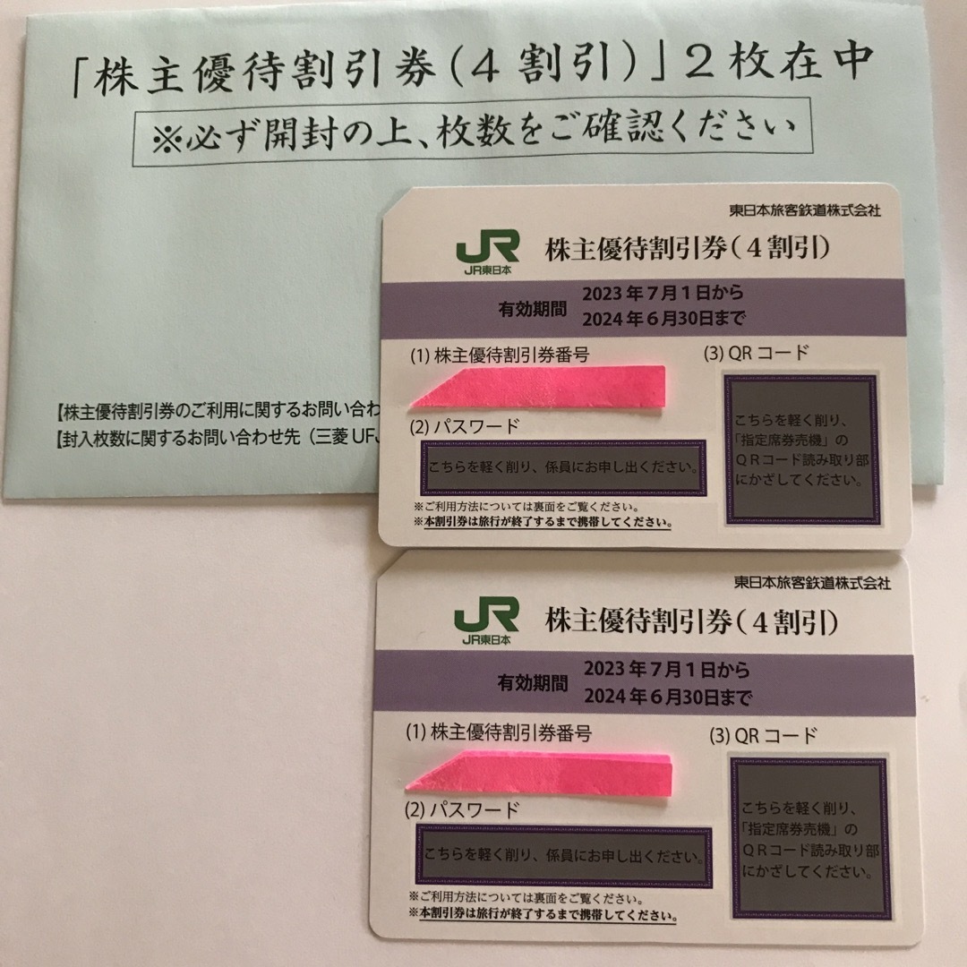 JR東日本　割引券　2023/7/1〜2024/6/30 2枚　と、サービス券