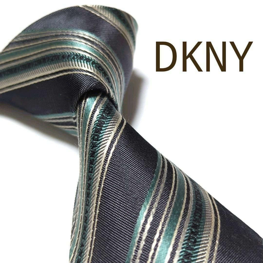 DKNY ディーケーエヌワイ ネクタイ ネイビー 紺色 オレンジ 橙色 シルク - 4