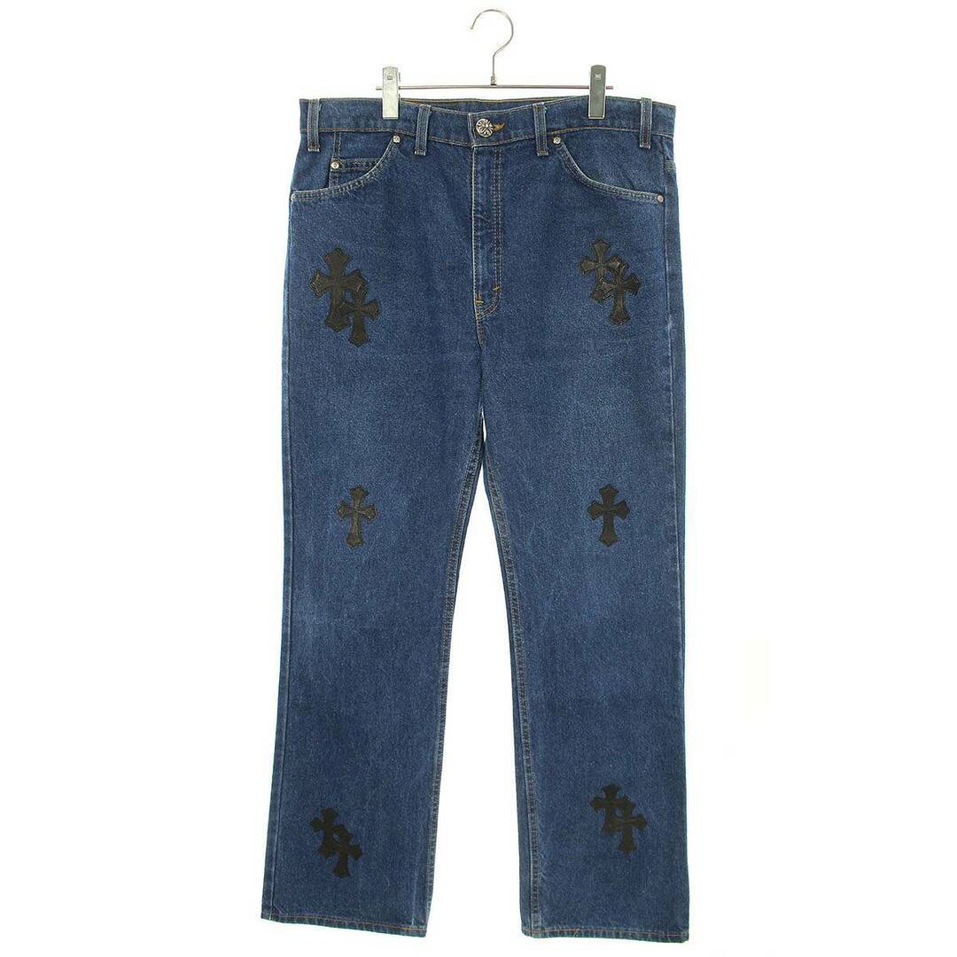 クロムハーツ ×リーバイス LEVI'S  U VNTG JEAN BLU/ORNG TAB クロスパッチ付きウォッシュドデニムパンツ  メンズ 34インチ