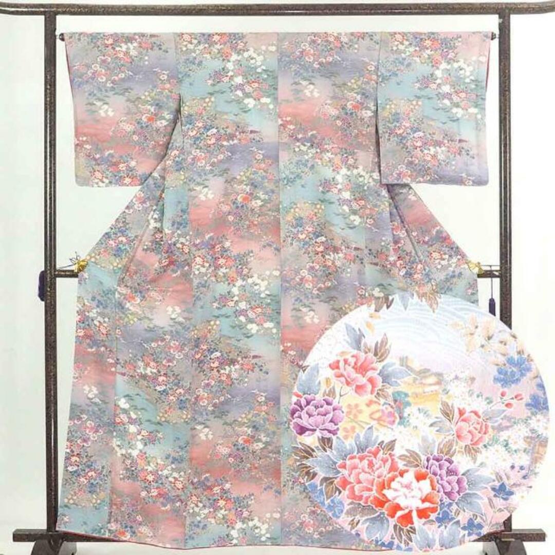 小紋 身丈162cm 裄65cm 前幅25cm 後幅30cm 袖丈49cm 正絹(シルク) レディース 袷仕立 秋冬春用 ブルー地 裄Mサイズ 美品 リサイクル リユース | フリマアプリ ラクマ