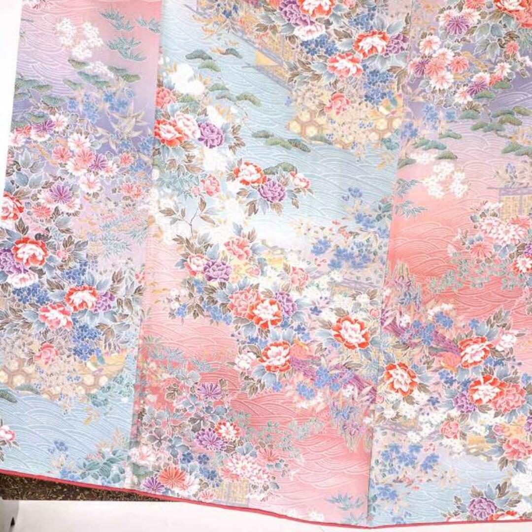 小紋 身丈162cm 裄65cm 前幅25cm 後幅30cm 袖丈49cm 正絹(シルク) レディース 袷仕立 秋冬春用 ブルー地 裄Mサイズ 美品 リサイクル リユース