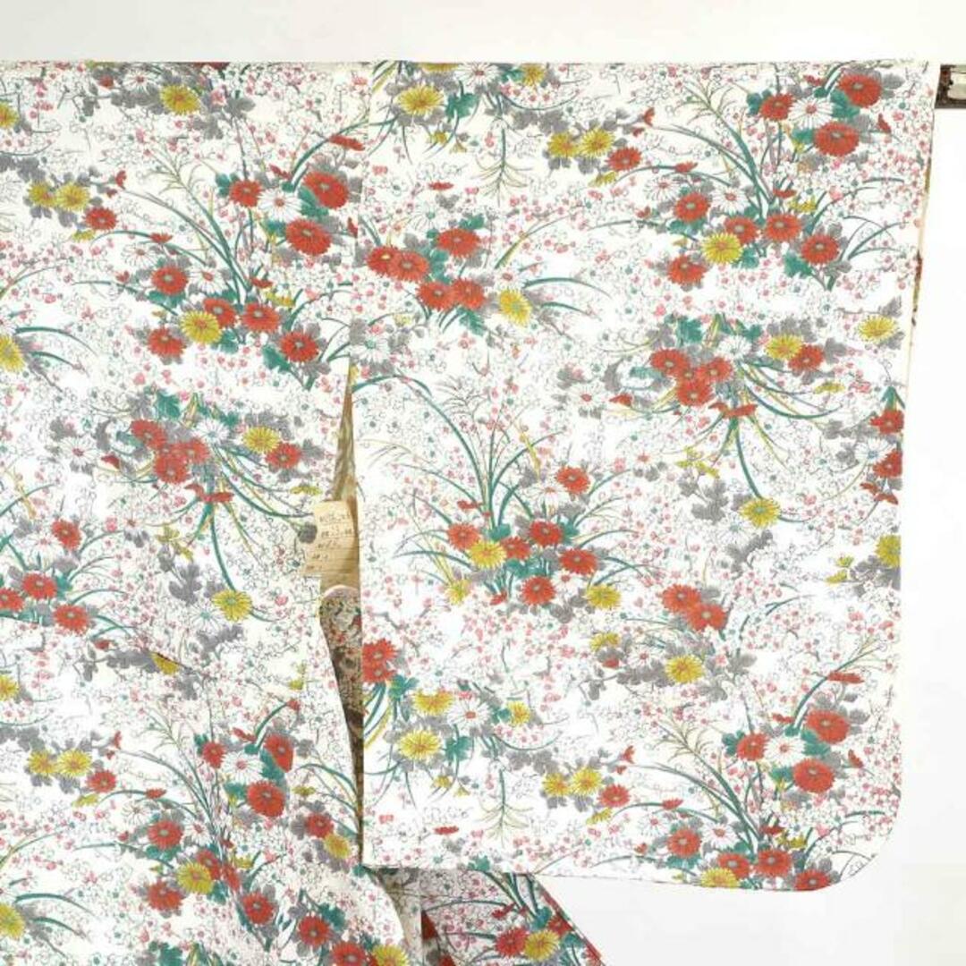 小紋 身丈156cm 裄64cm 前幅23cm 後幅31cm 袖丈49cm 正絹(シルク) レディース 単衣 初夏・初秋用 白地 裄Mサイズ 美品 リサイクル リユース