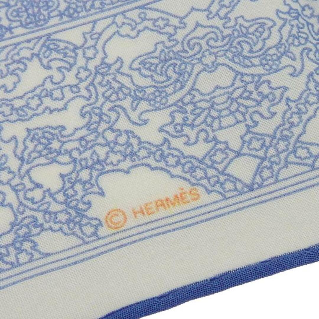 未使用展示品 エルメス ハンカチーフ コットン100％ ブルー 普段使い 小物 ユニセックス メンズ レディース 男性 女性 HERMES handkerchiefm mouchoir imprime tapis persan coton