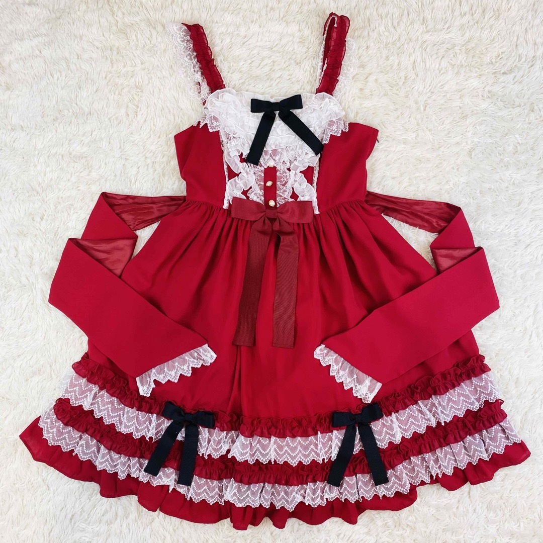 AngelicPrettyジャンパースカートJSK無地赤ロリィタ - ひざ丈ワンピース