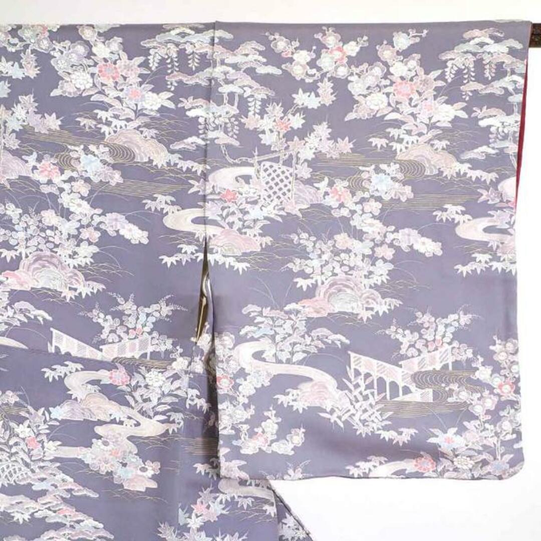 小紋 身丈158cm 裄63cm 前幅23.5cm 後幅30cm 袖丈47cm 正絹(シルク) レディース 袷仕立 秋冬春用 茶色 裄Mサイズ 未使用品 リサイクル リユース