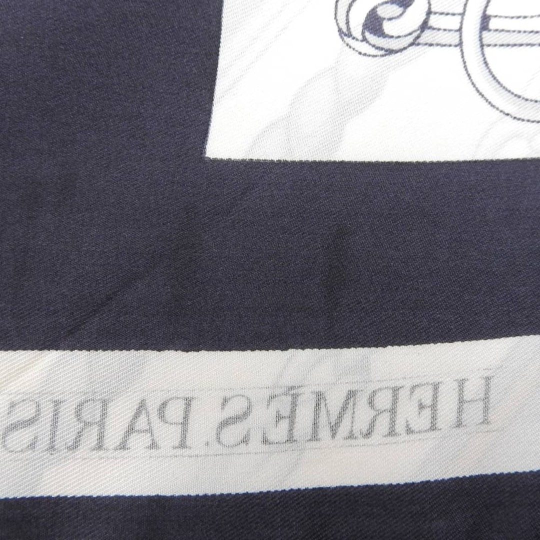 【本物保証】 超美品 エルメス HERMES カレ90 ベルト チェーン柄 スカーフ シルク ブラック×ホワイト