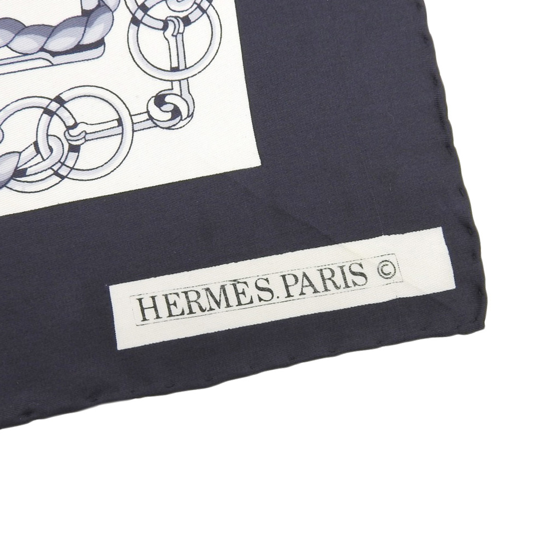 【本物保証】 超美品 エルメス HERMES カレ90 ベルト チェーン柄 スカーフ シルク ブラック×ホワイト