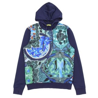 ヴェルサーチ(VERSACE)の【本物保証】 新品同様 ヴェルサーチ ジーンズ Versace Jeans プルオーバー パーカー ネイビー×グリーン系 S メンズ(パーカー)