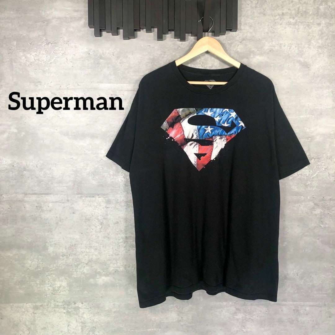 カラーブラック『Superman』スーパーマン (2XL) プリント半袖Tシャツ