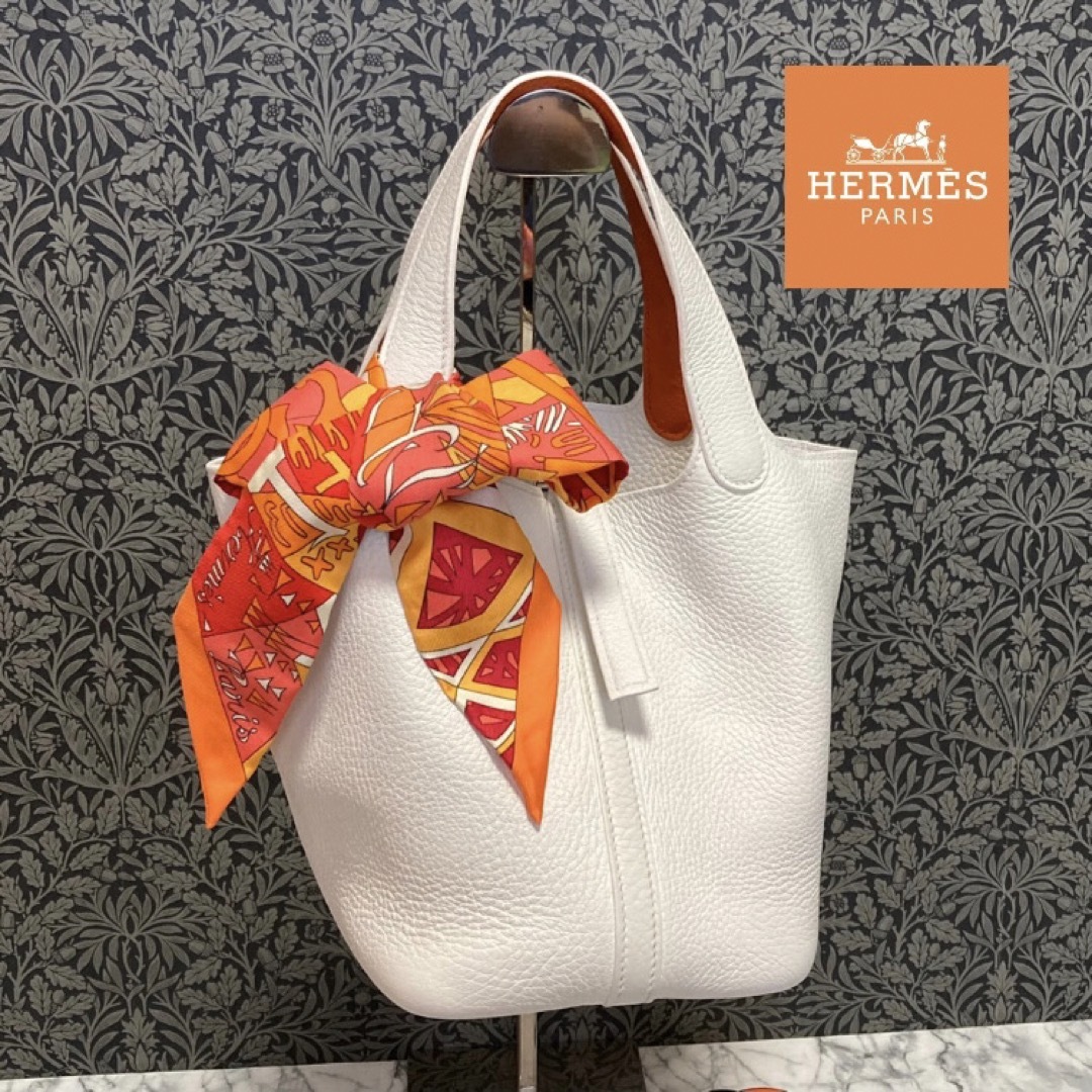 Hermes(エルメス)の美品 ★ 正規品 エルメス ピコタン PM トートバッグ ホワイト/オレンジ レディースのバッグ(トートバッグ)の商品写真