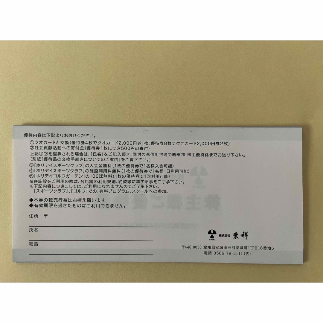 東祥 株主優待券12セット ホリデイスポーツクラブ 利用券