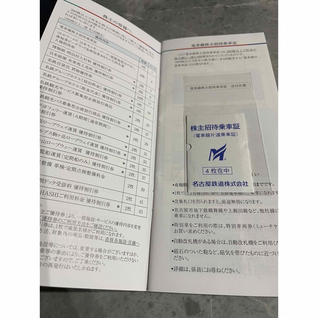 名古屋鉄道　株主優待　招待乗車証4枚＋冊子1冊　未使用新品　最新