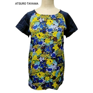 ATSURO TAYAMA　花柄　Tシャツ　ネイビー(カットソー(半袖/袖なし))