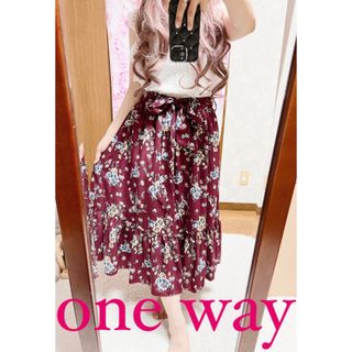 ワンウェイ(one*way)の5225.one way 花柄 ワインレッド 膝丈スカート フレアスカート(ひざ丈スカート)