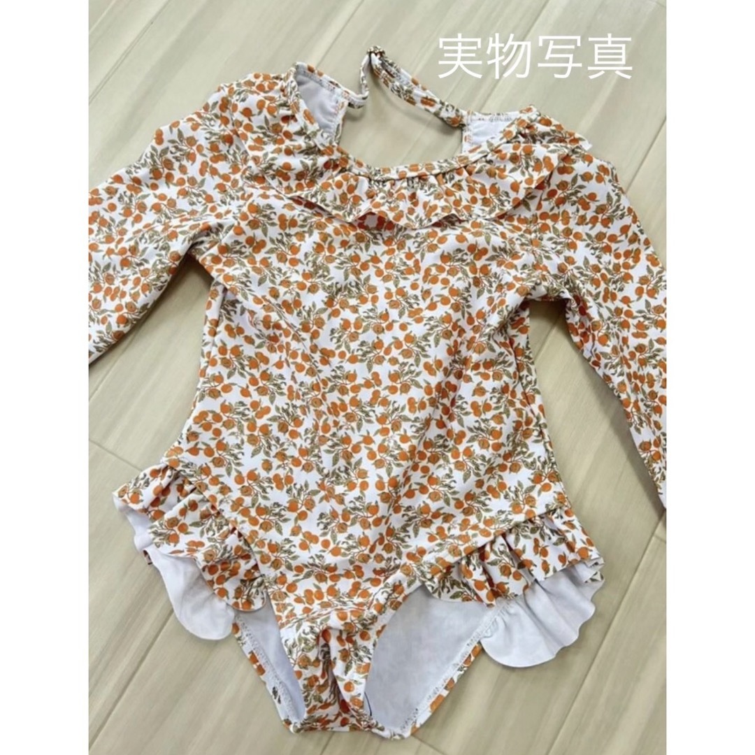 女の子　キッズ　水着　ラッシュガード　ボタニカル　UVカット　オレンジ　可愛い キッズ/ベビー/マタニティのキッズ服女の子用(90cm~)(水着)の商品写真