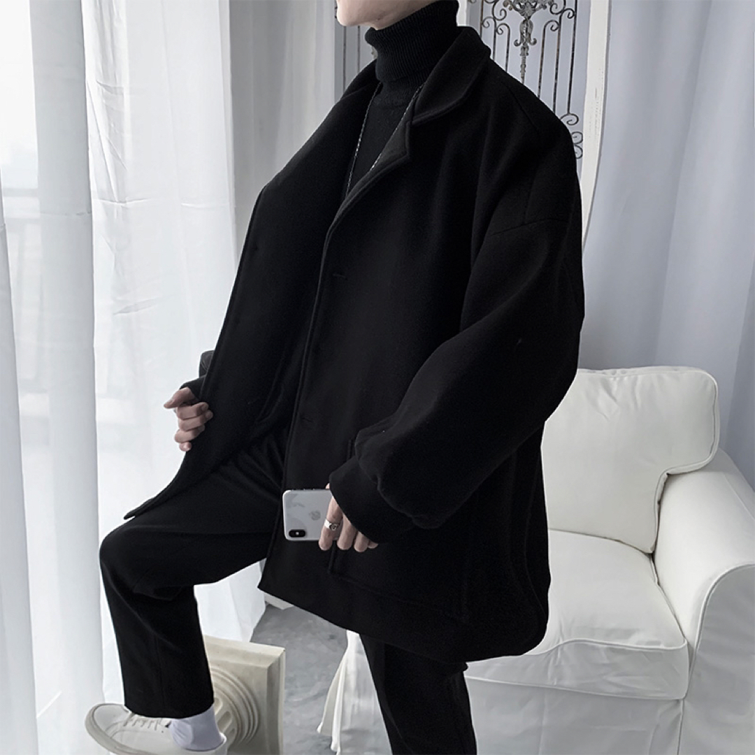 メンズチェスターコート　ブラック　ビックシルエット　ロングコート　アウター　冬服 メンズのジャケット/アウター(チェスターコート)の商品写真