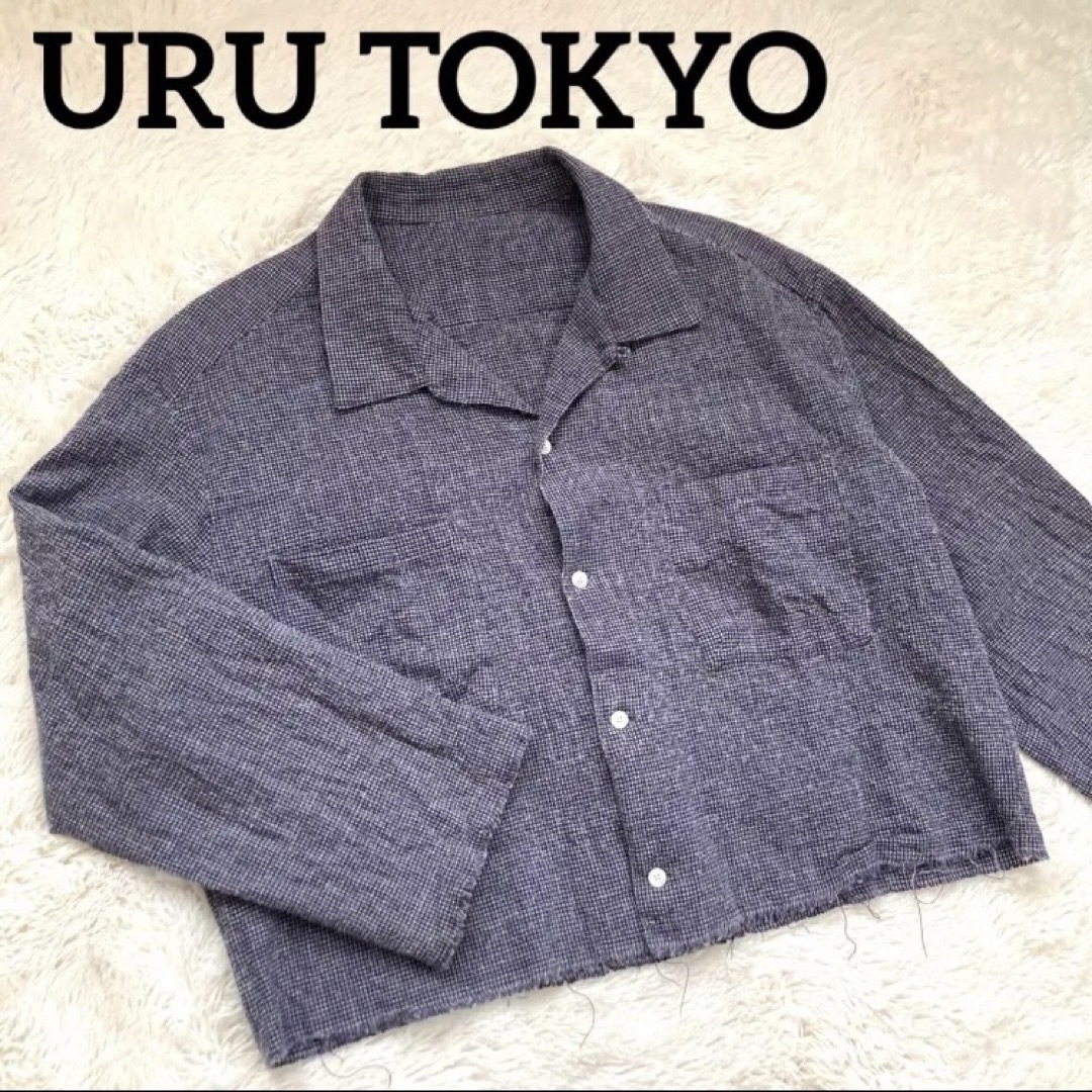 URU TOKYO ウルトウキョウ カットオフデザインシャツ 格子柄 サイズM紫