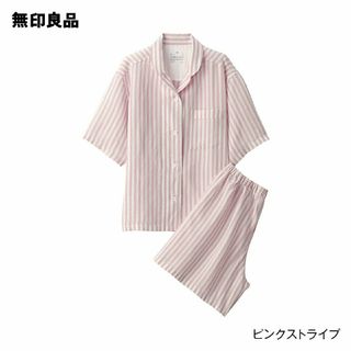 ムジルシリョウヒン(MUJI (無印良品))の無印良品 天然素材の接触冷感 リヨセル麻半袖パジャマ／ピンクストライプ／Ｍ(パジャマ)