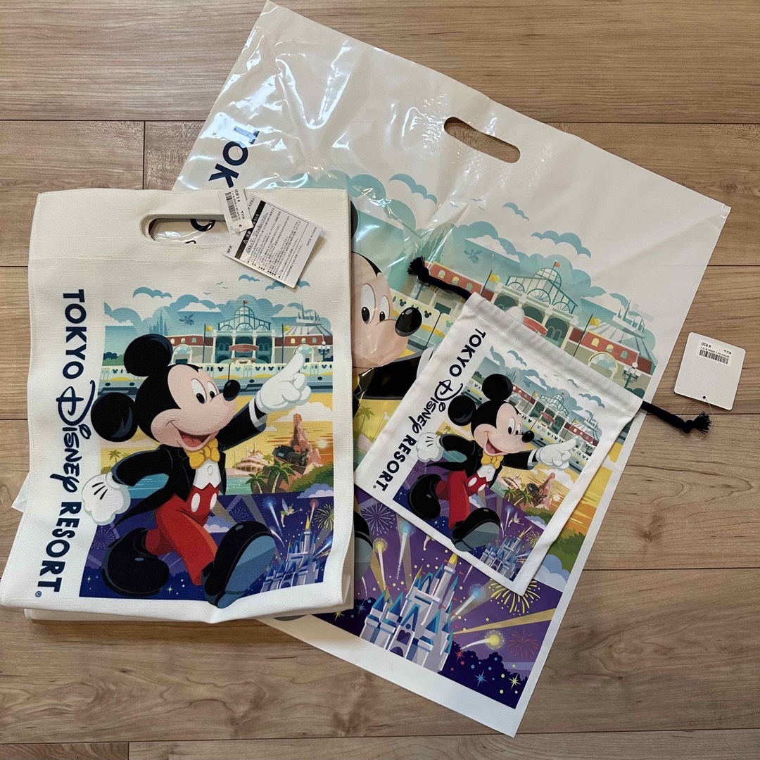 【新品未使用】Disney ディズニー　大サイズショップ袋風手提げバッグ　巾着袋