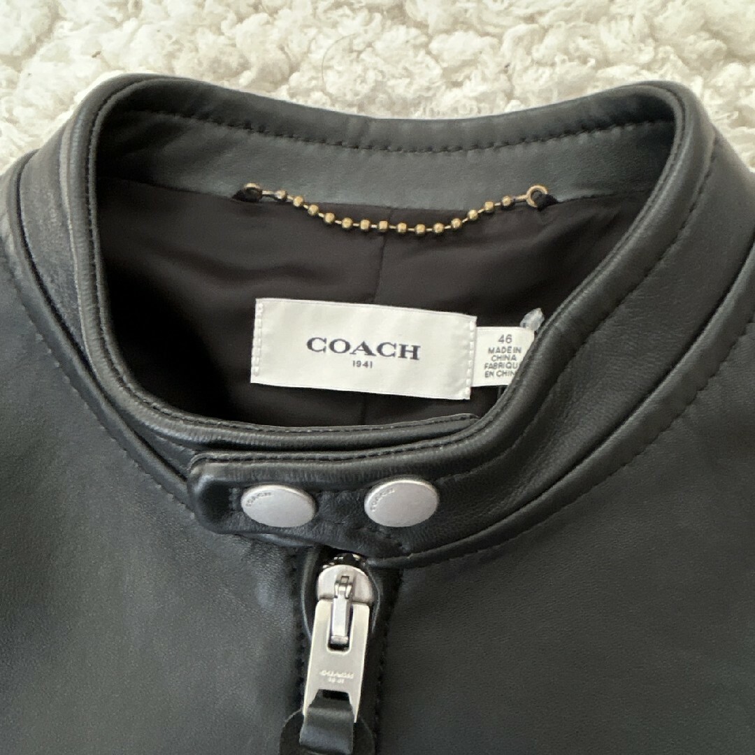 新品 COACH レザージャケット シングル ライダース ブラック 46 羊革