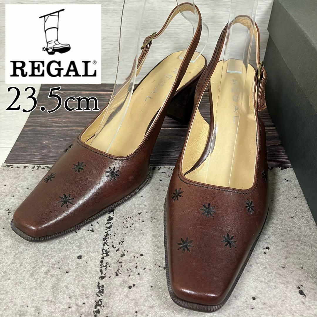 REGAL リーガル 23.5 スクエアトゥ アスタリスク ミュール パンプス