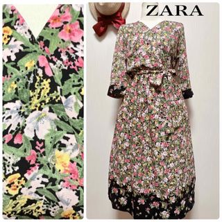 ザラ(ZARA)のZARA●カシュクール花柄ワンピース●ロング●XS●ザラ●美品(ロングワンピース/マキシワンピース)