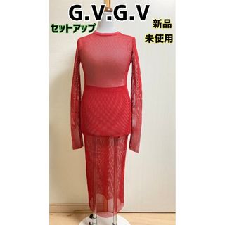 ジーヴィジーヴィ(G.V.G.V.)の【新品未使用】ジーヴィジーヴィ 赤メッシュ トップス スカート セットアップ(Tシャツ(長袖/七分))