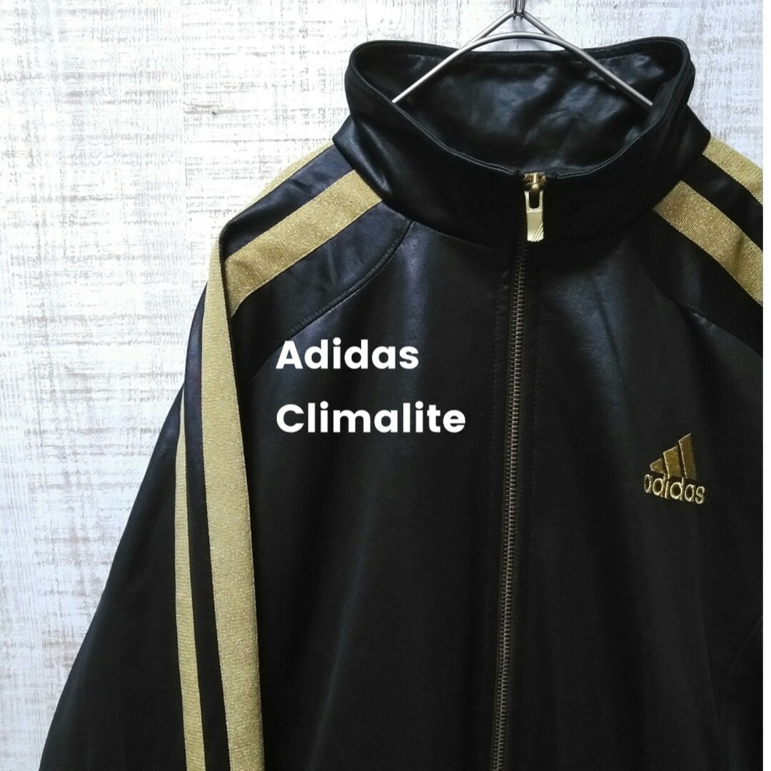 adidas climalite トラックジャケット　黒×ゴールドライン | フリマアプリ ラクマ