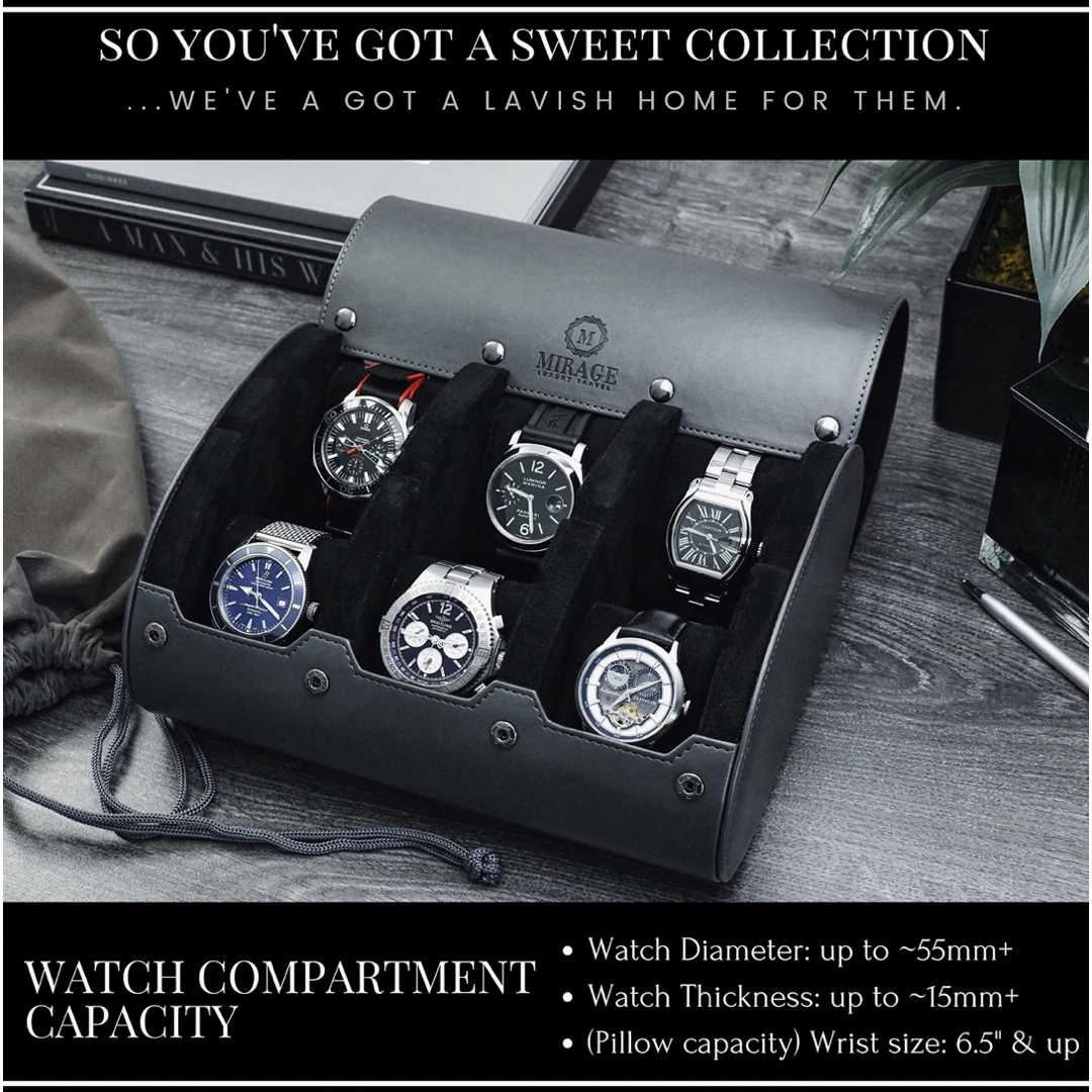腕時計ケース メンズ レザーケース コレクション スレートグレー 6本収納 メンズの時計(その他)の商品写真