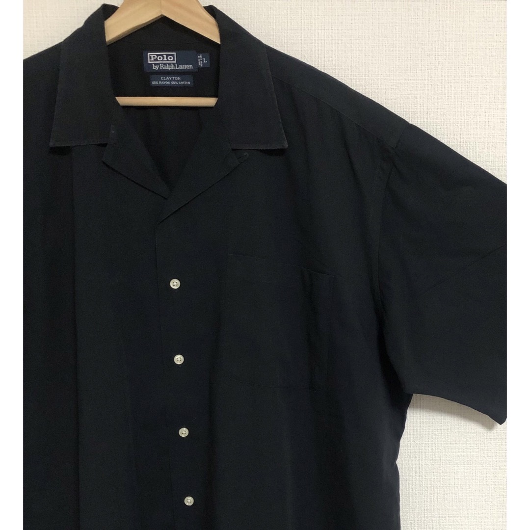 POLO RALPH LAUREN(ポロラルフローレン)の希少レーヨンコットン黒90s ポロ ラルフローレン オープンカラー 開襟 シャツ メンズのトップス(シャツ)の商品写真