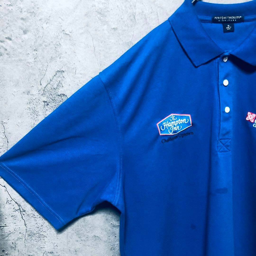 PORT AUTHORITY】XLsize ポロシャツ 企業ロゴ US古着 XL ポロシャツ 無地 ブルー ゆるだぼ US古着