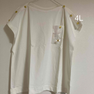 セシール(cecile)の大きいサイズ  スマートドライ  ボートネックシャツ ホワイト(Tシャツ(半袖/袖なし))