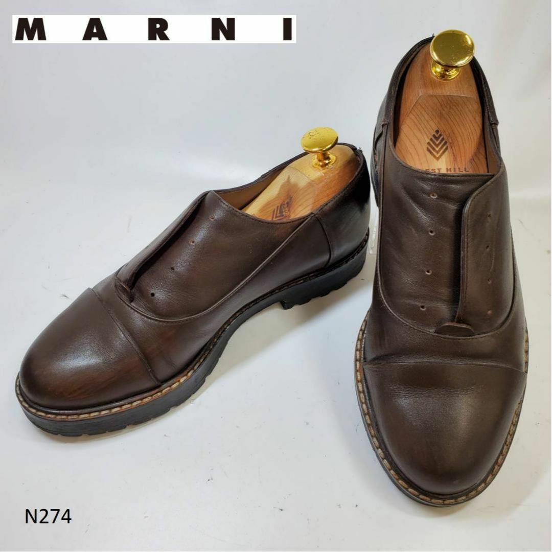 N274　MARNI　マルニ　ストレートチップ　スリッポン　ダークブラウン