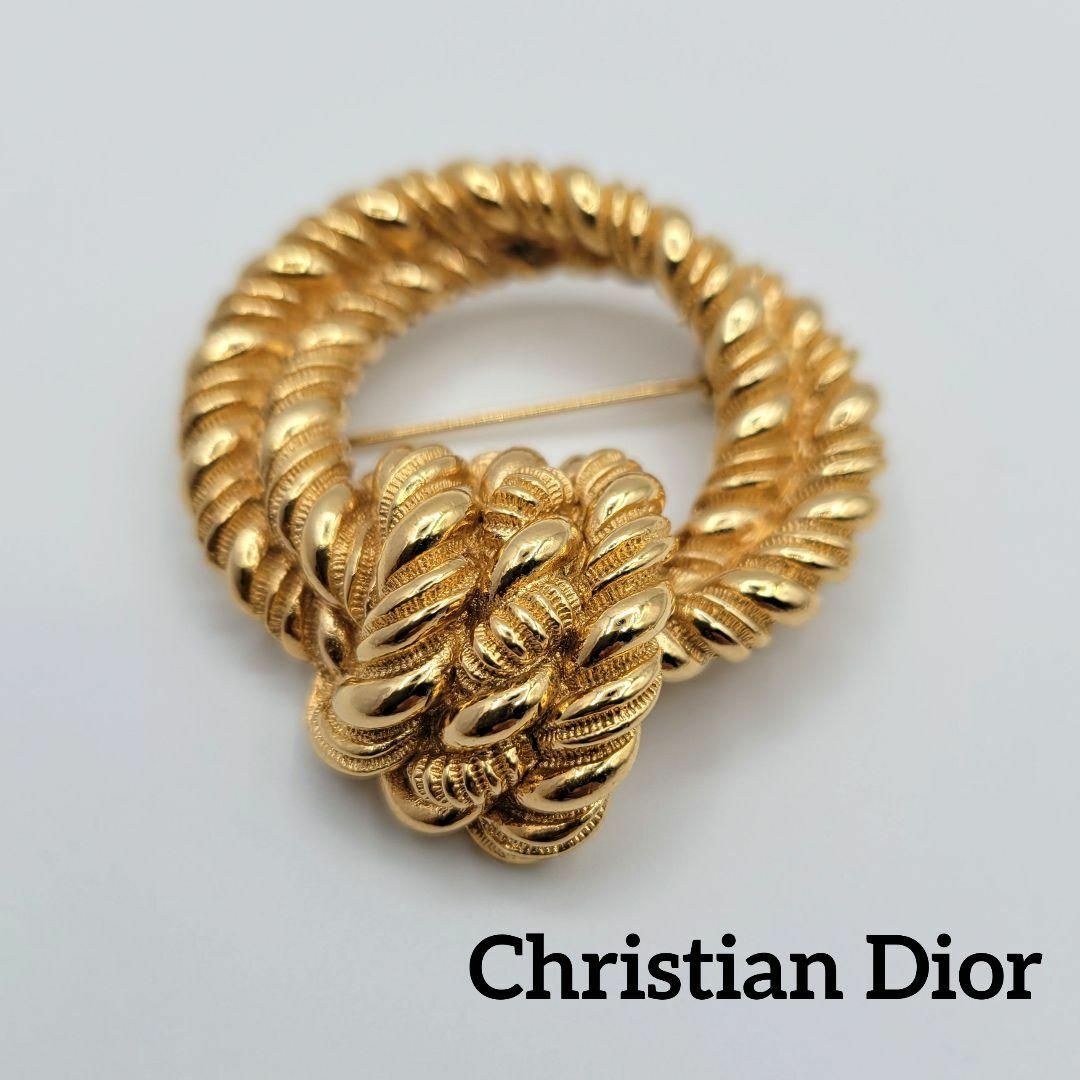 【極美品】Christian Dior ブローチ ロープ リース ゴールドのサムネイル
