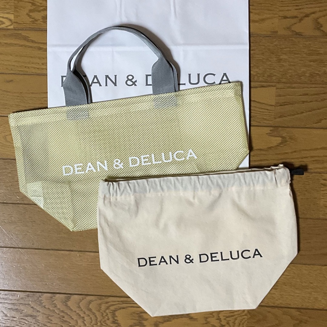 DEAN&DELUCAメッシュトートバッグSシトラスイエローとロゴ入り巾着