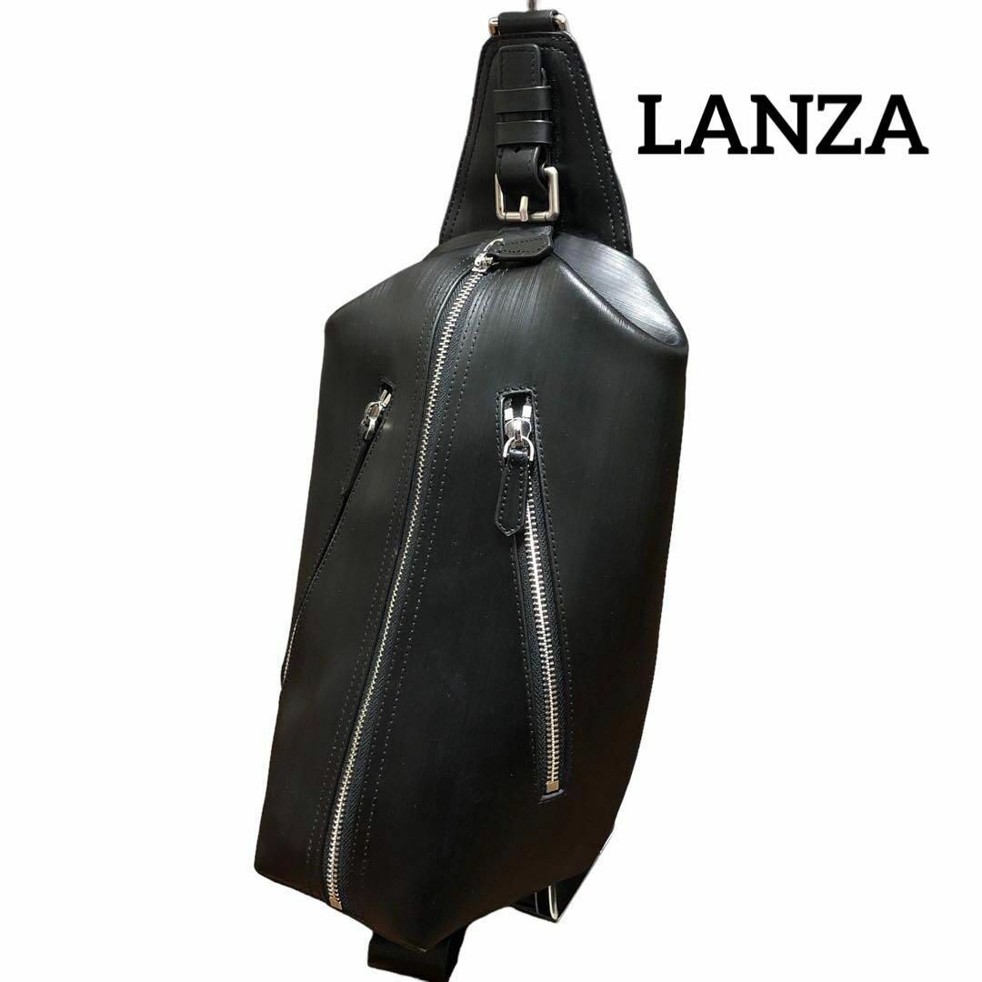 LANZA ランザ トリプルボディバッグ ストリシアレザー ブラック イタリア製
