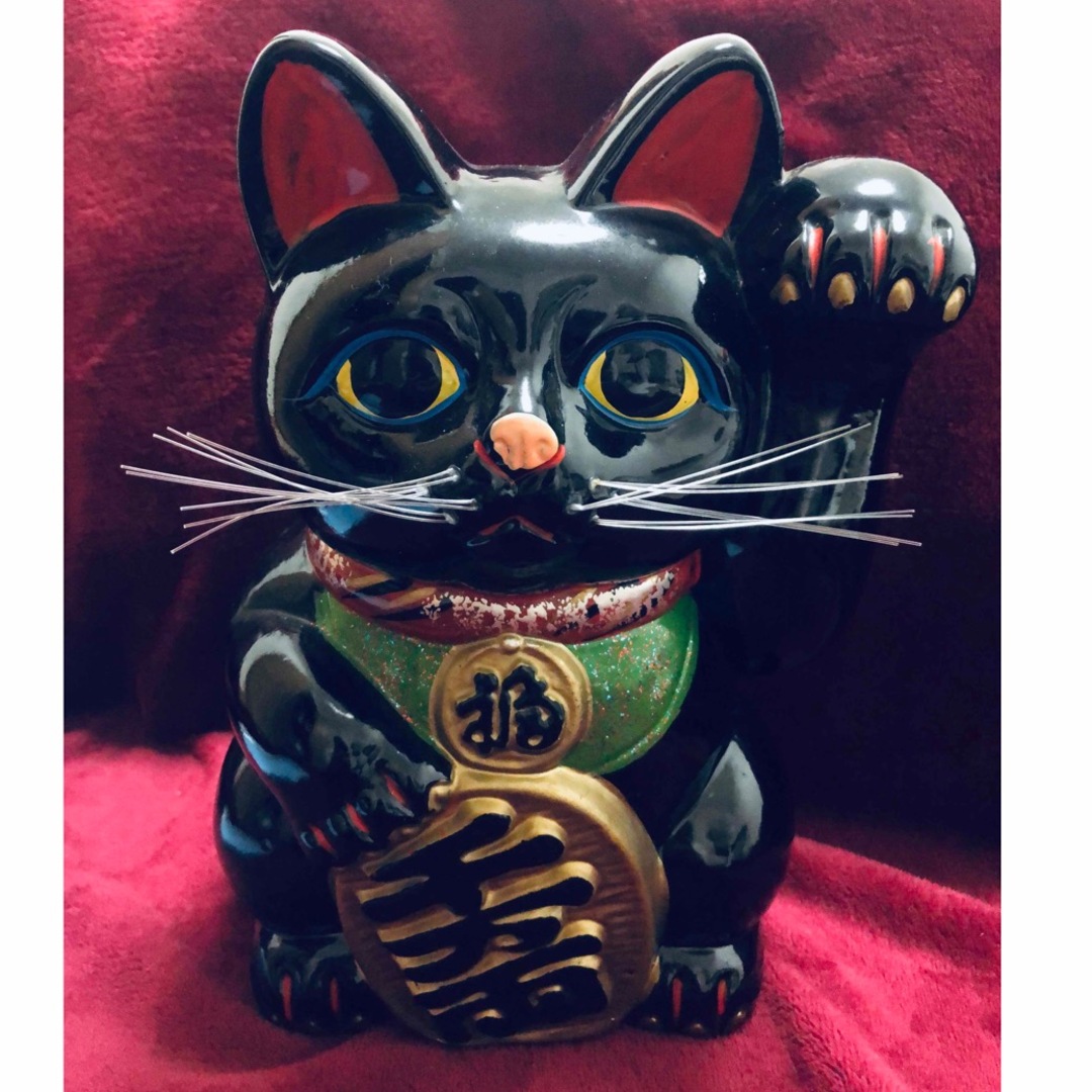 招き猫 貯金箱 黒猫 左手 開運 千客万来 人脈 厄除け 金運 千万両 福