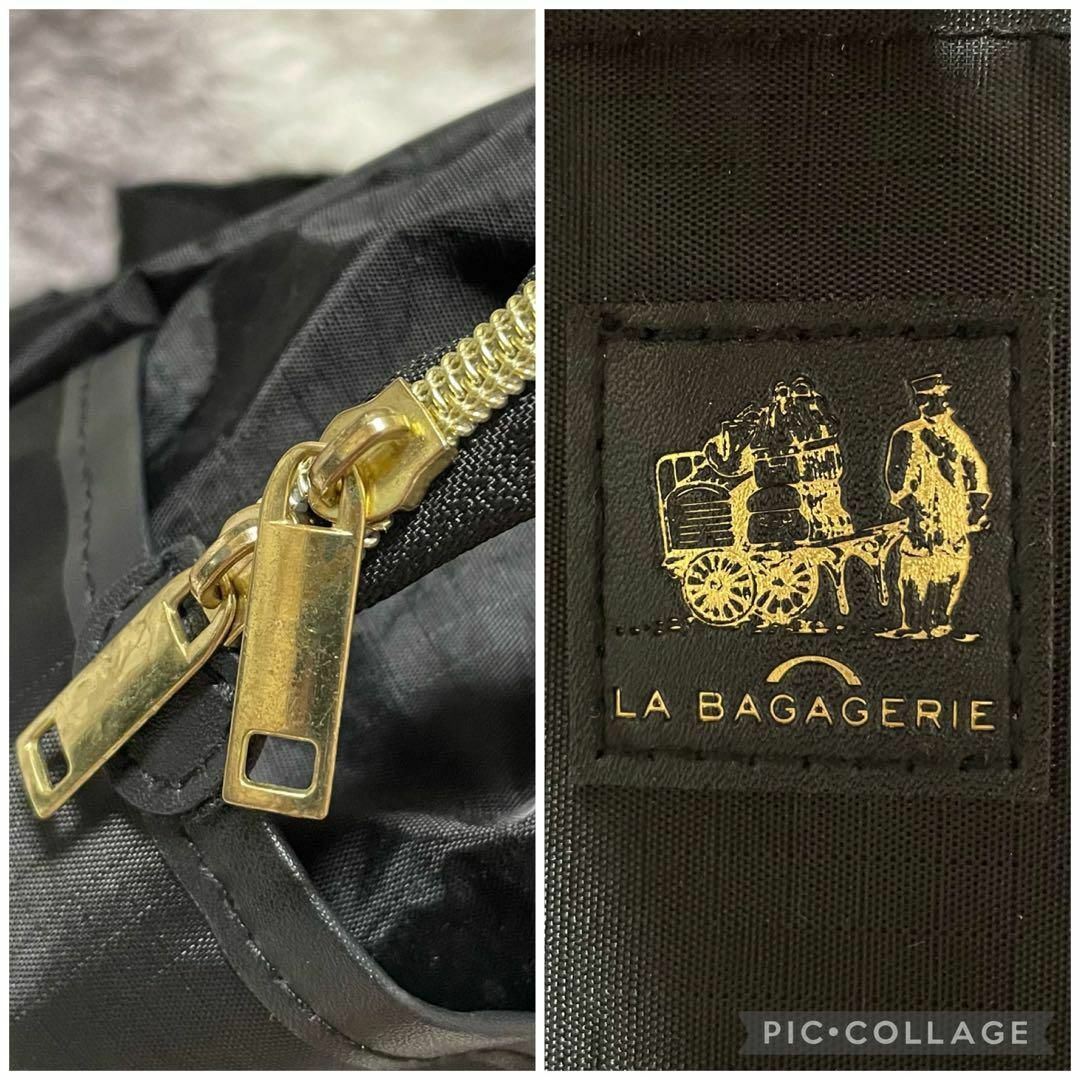 LA BAGAGERIE(ラバガジェリー)のb36c LA BAGAGERIE リュック バックパック がま口 黒×ボルドー レディースのバッグ(リュック/バックパック)の商品写真