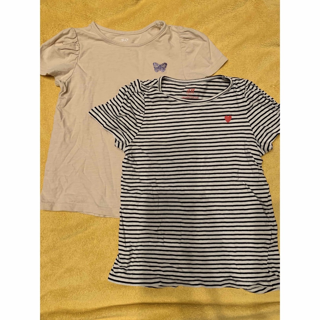 セール★H&M 女の子　110サイズ　Tシャツ　２枚組　ハート・蝶ワンポイントキッズ服女の子用(90cm~)