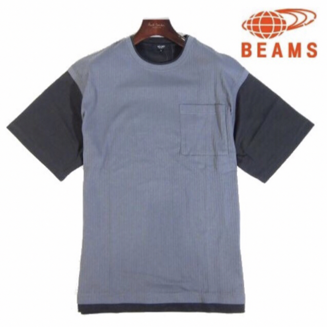 BEAMS(ビームス)の【BEAMS/ビームス】フェイクレイヤード 半袖Tシャツ ・ブルーグレー系・L メンズのトップス(Tシャツ/カットソー(半袖/袖なし))の商品写真