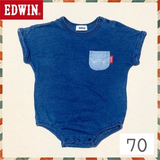 エドウィン(EDWIN)のEDWIN 半袖 ロンパース 70 デニム インディゴ ポケット(ロンパース)