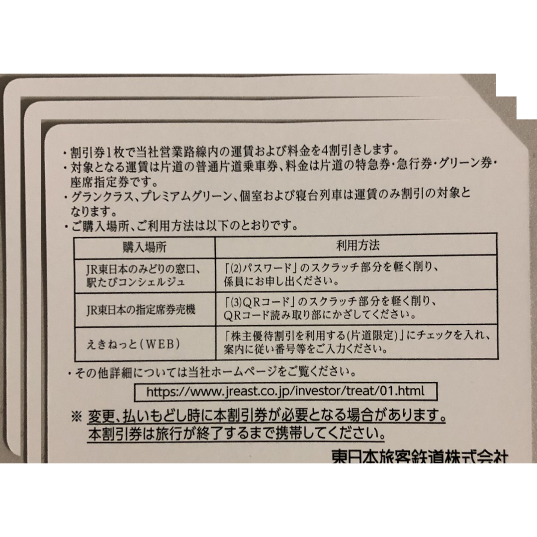 JR東日本 ４割引き 鉄道優待割引券 ３枚