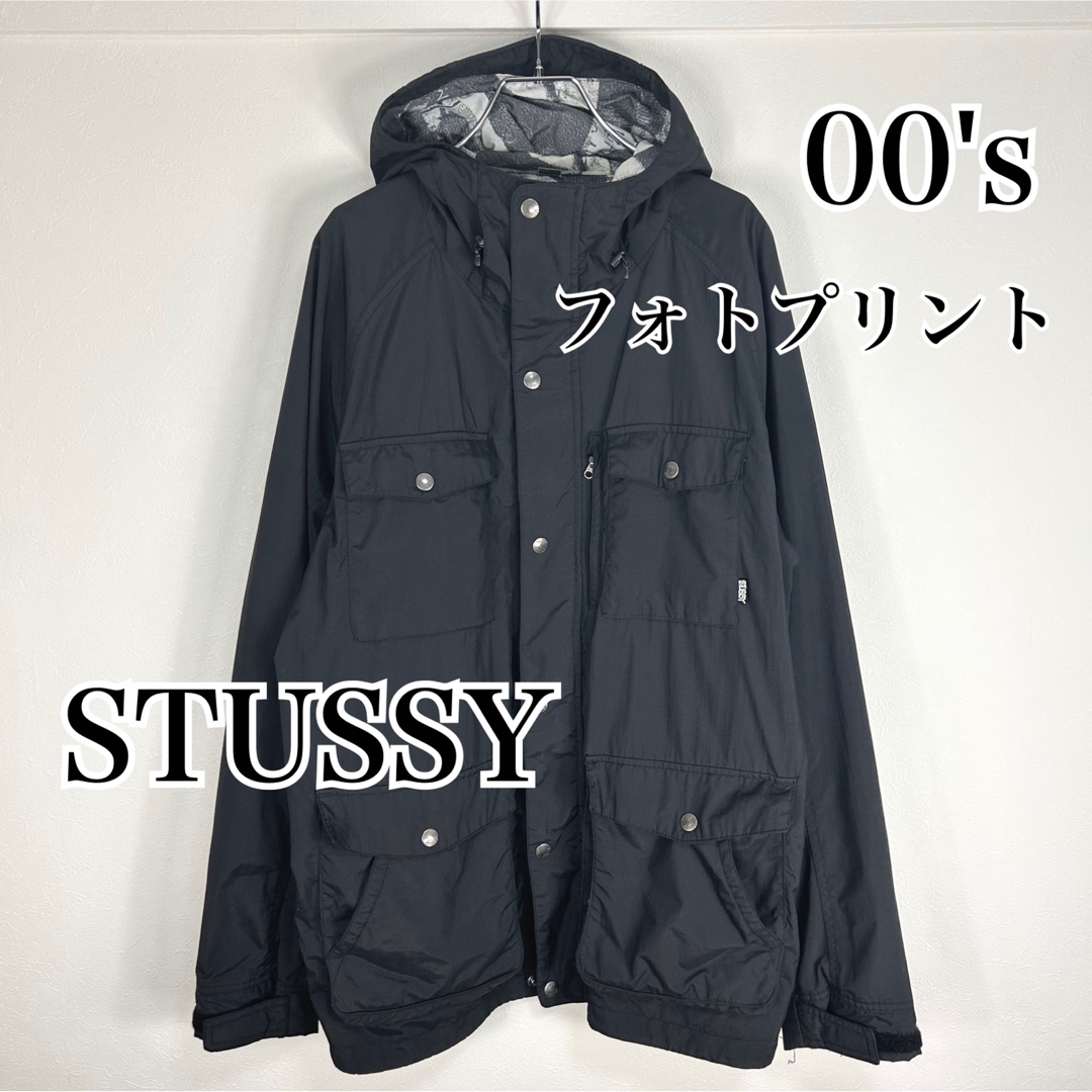 00's STUSSY マウンテンパーカー 裏地フォトプリント 黒 | www