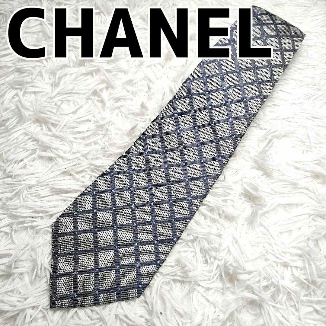 シャネル ネクタイ ココ CC グレー CHANEL ネクタイ シルバー 美品✨