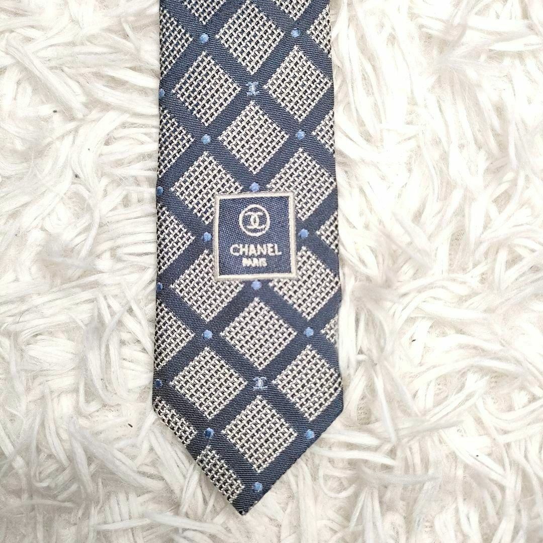 シャネル ネクタイ ココ CC グレー CHANEL ネクタイ シルバー 美品
