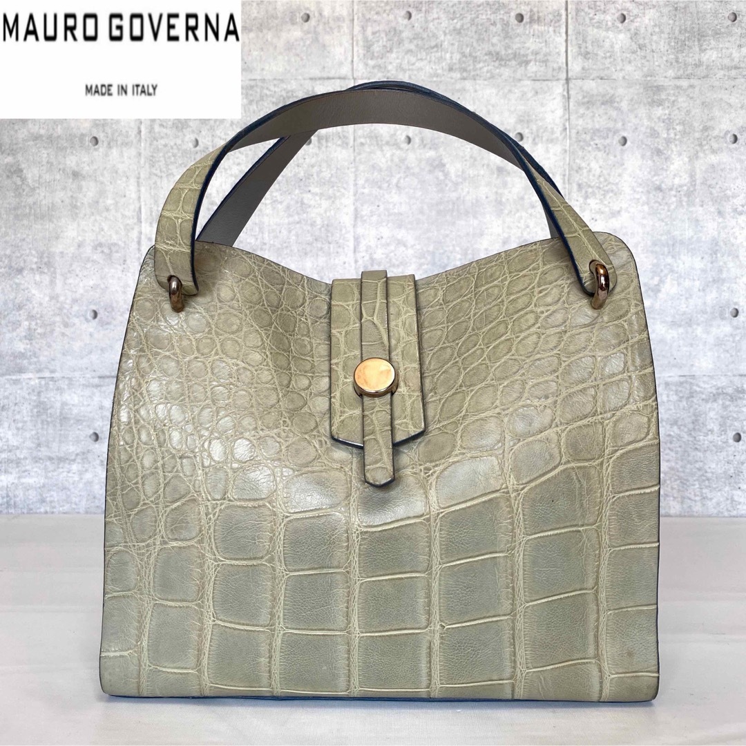 【極美品】MAURO GOVERNA クロコダイル ライトグリーン ハンドバッグ