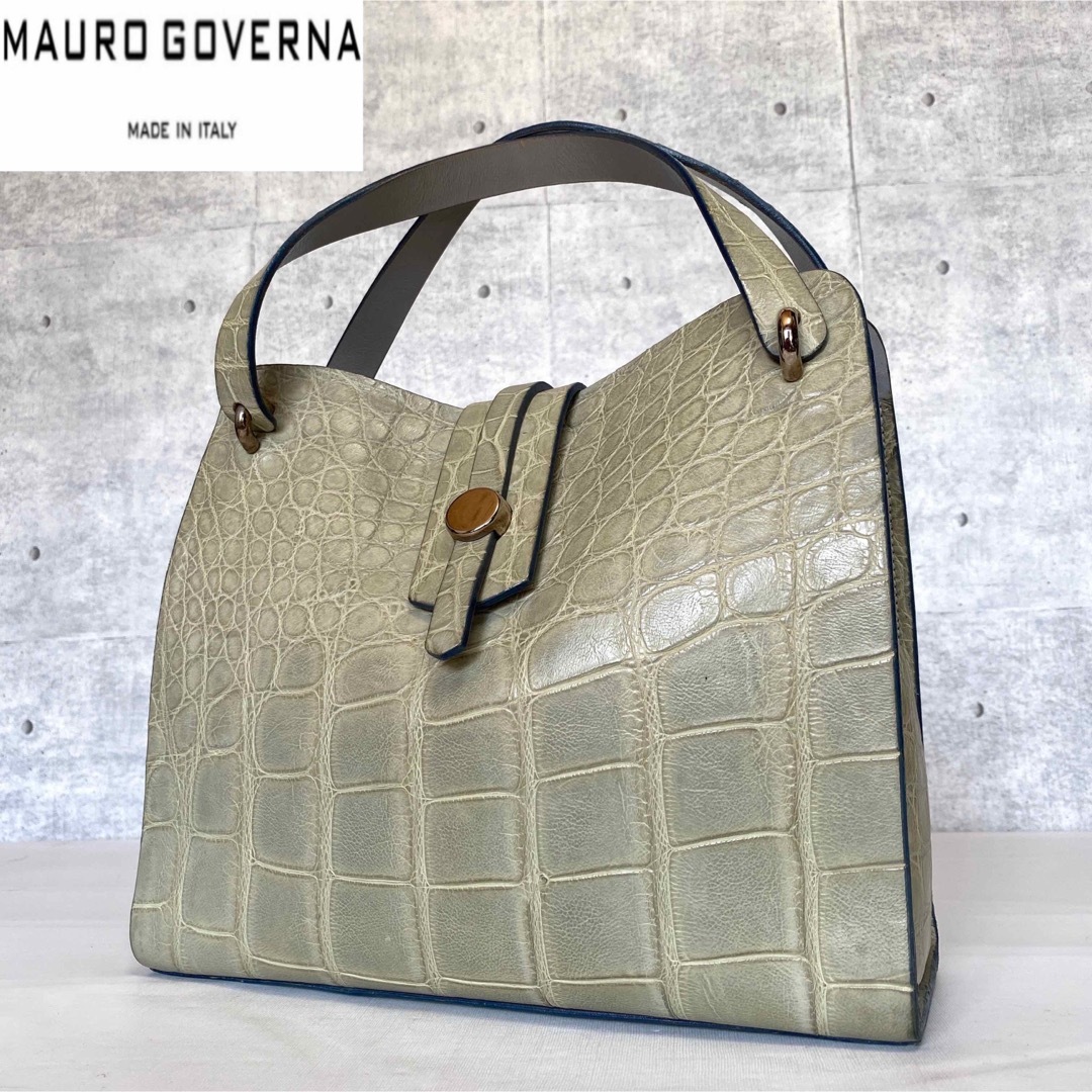 【極美品】MAURO GOVERNA クロコダイル ライトグリーン ハンドバッグ