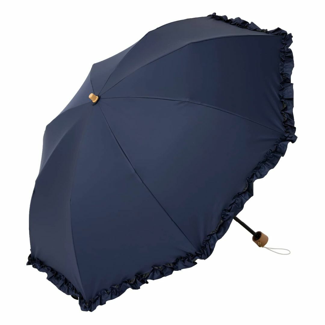 【色: ネイビー】日傘 折りたたみ クールプラス ＵＶ遮熱遮光折傘 フリル レデ