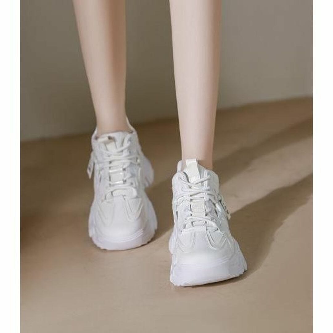 7cm身長が盛れる24cm厚底ダッドスニーカーシューズレディースホワイト靴 レディースの靴/シューズ(スニーカー)の商品写真